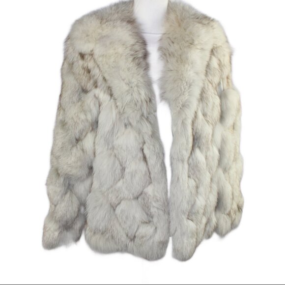 Natural Blue Stripped Fox Jacket with Leather Accent Panels, Size SM/Med - Picture 3 of 10